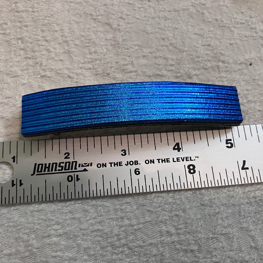 Dichronic fused glass barrette, 5", bright blue